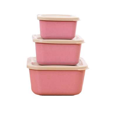 hot reusable lockable storage box square bamboo fiber wheat straw biodegradable food container set with lid