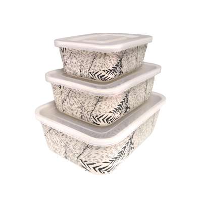 Set of 3 reusable customize lockable storage box rectangle bamboo fiber biodegradable food container set with lid