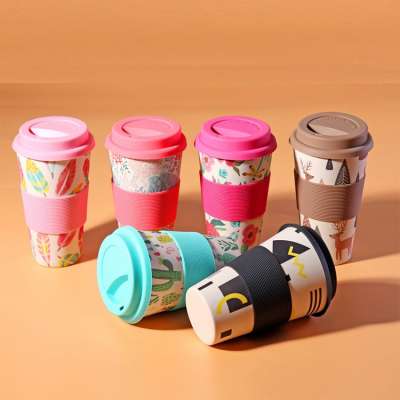 Odellware eco friendly organic best  reusable recycled take away bamboo fiber coffee cup mug deckel with lid and sleeve sale